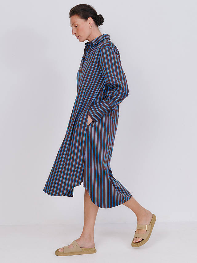 Vivere By Savannah Miller Sid Stripe Midi Shirt Dress, Blue/Brown