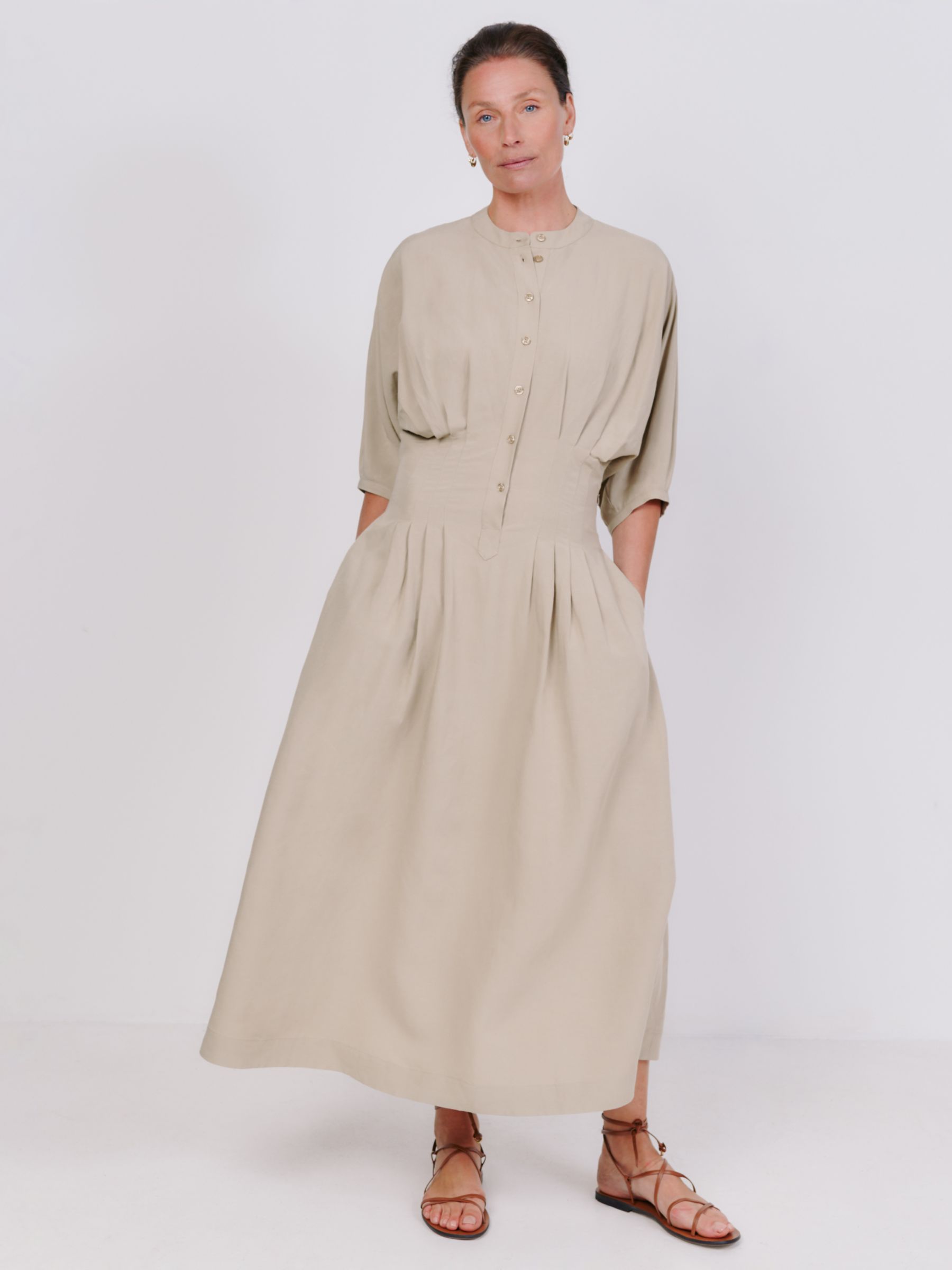 Vivere By Savannah Miller Nova Pintuck Linen Blend Midi Dress, Camel, 6