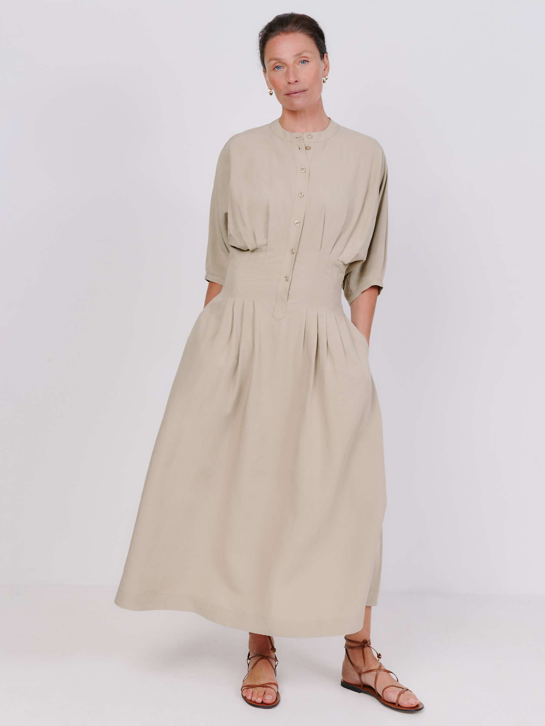 Buy Vivere By Savannah Miller Nova Pintuck Linen Blend Midi Dress, Camel Online at johnlewis.com