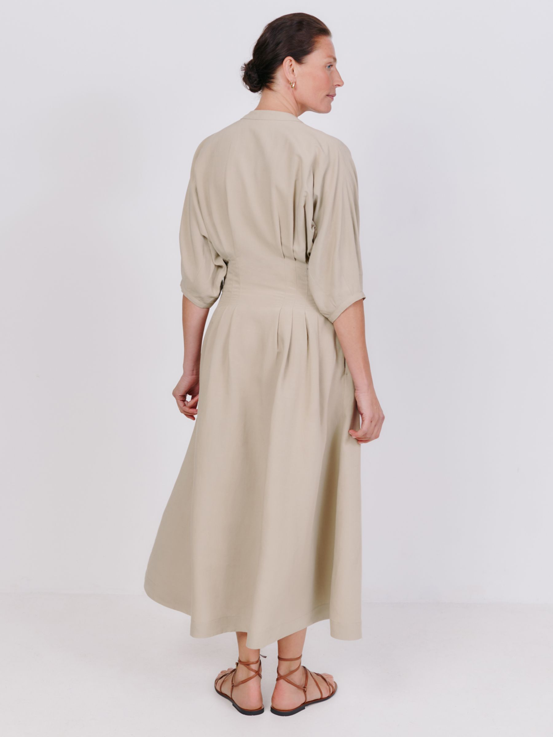 Vivere By Savannah Miller Nova Pintuck Linen Blend Midi Dress, Camel, 6