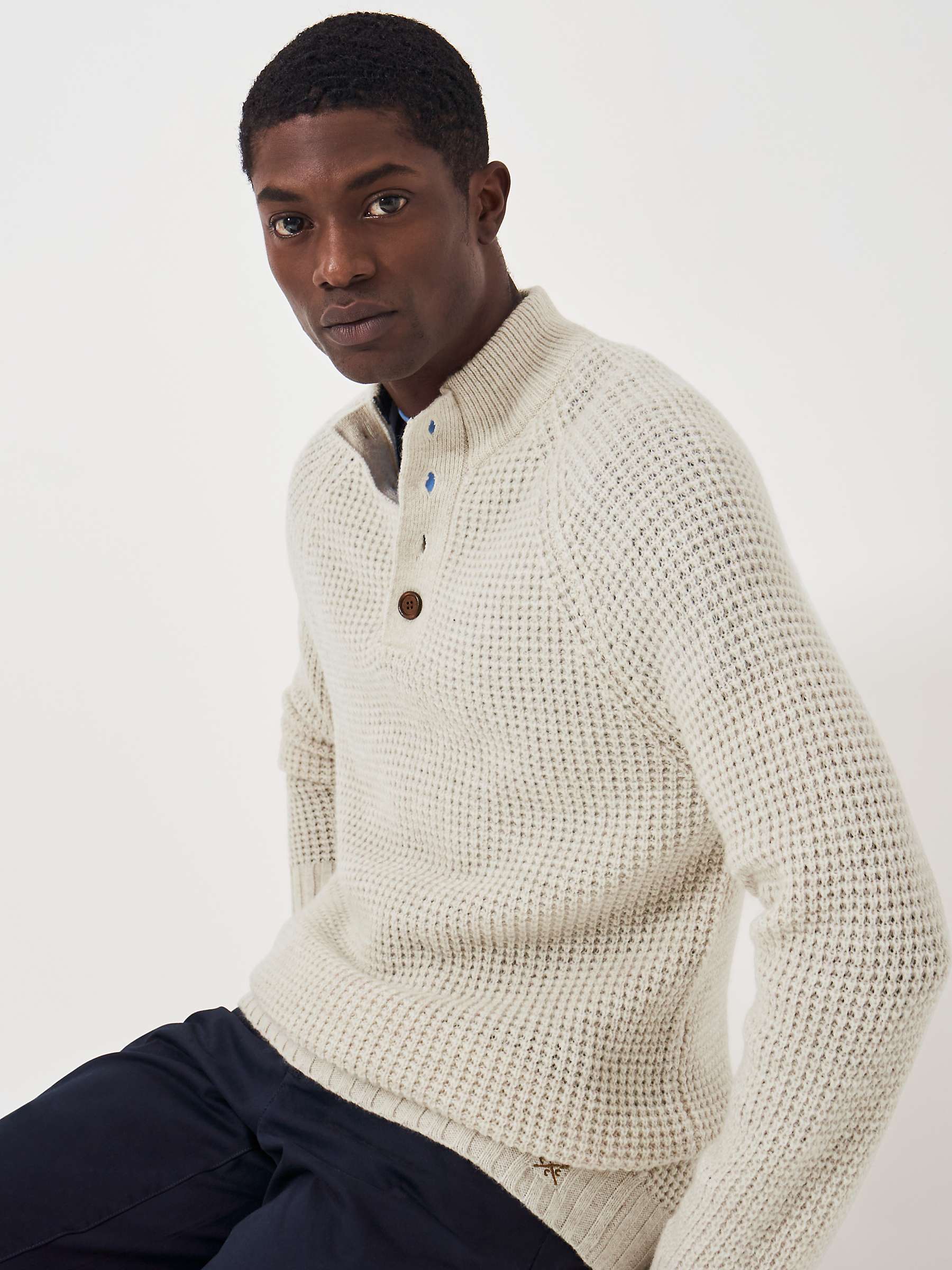 Buy Crew Clothing Wilden Wool Blend Button Neck Waffle Knit Jumper Online at johnlewis.com