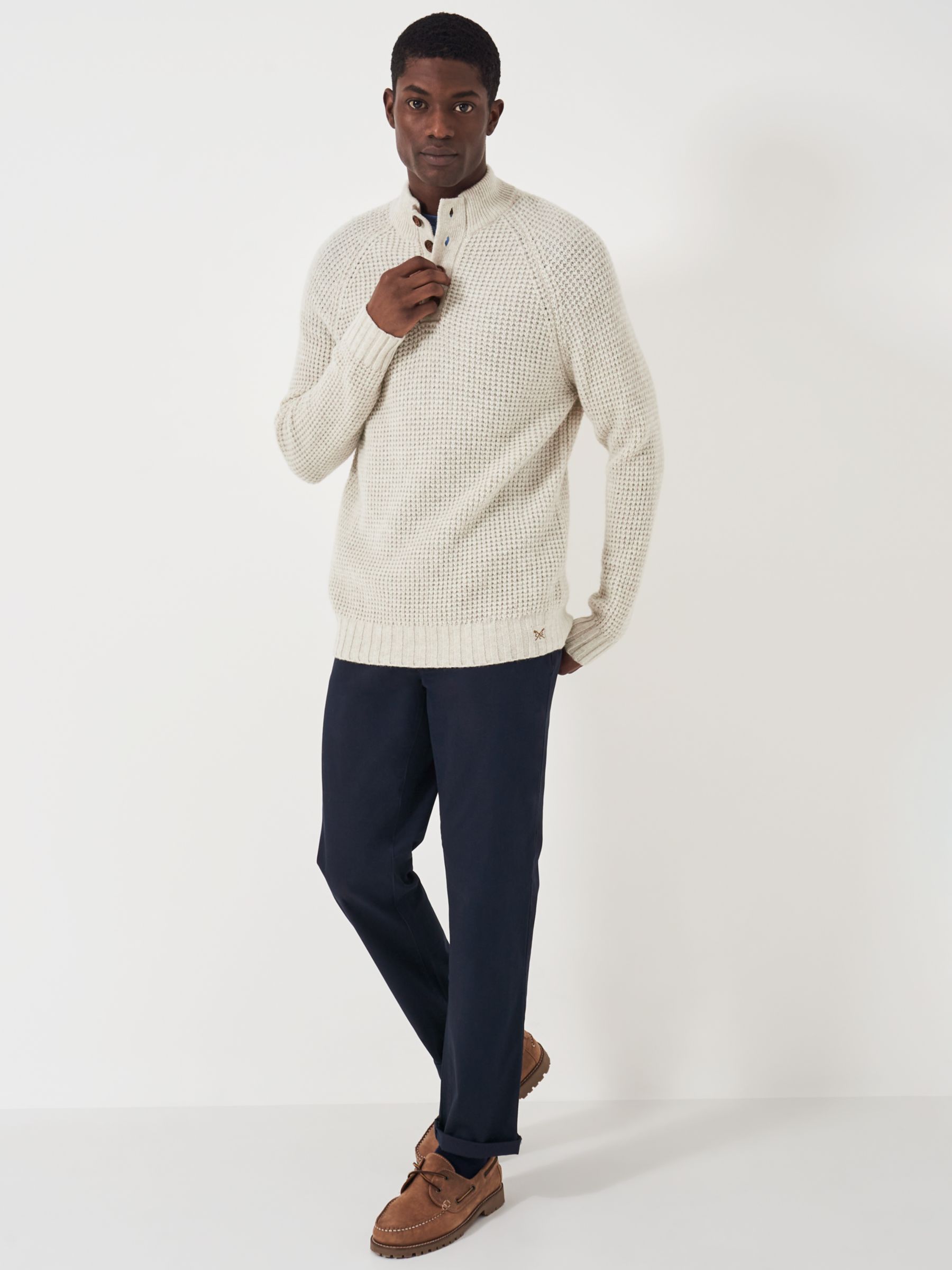 Buy Crew Clothing Wilden Wool Blend Button Neck Waffle Knit Jumper Online at johnlewis.com