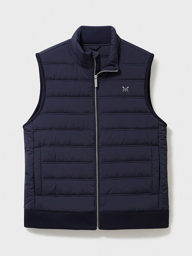 Crew Clothing Wool Blend Dartmouth Hybrid Knit Gilet, Navy Blue