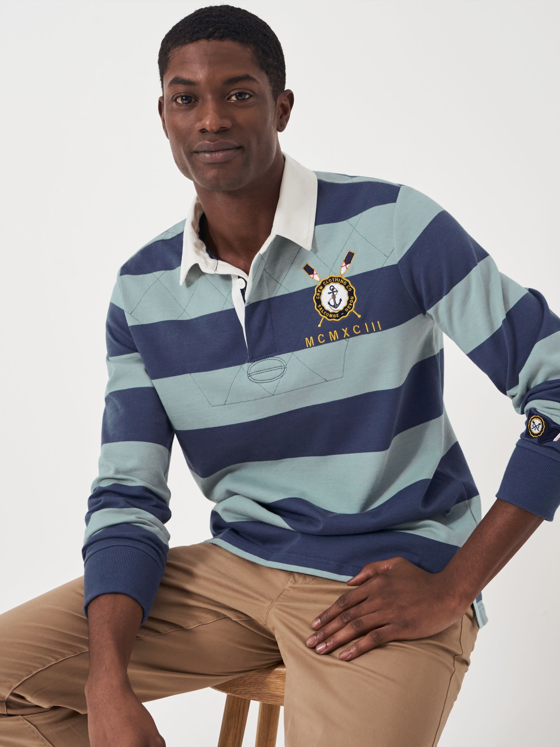 Crew Clothing Callington Rugby Top, Mid Blue at John Lewis & Partners