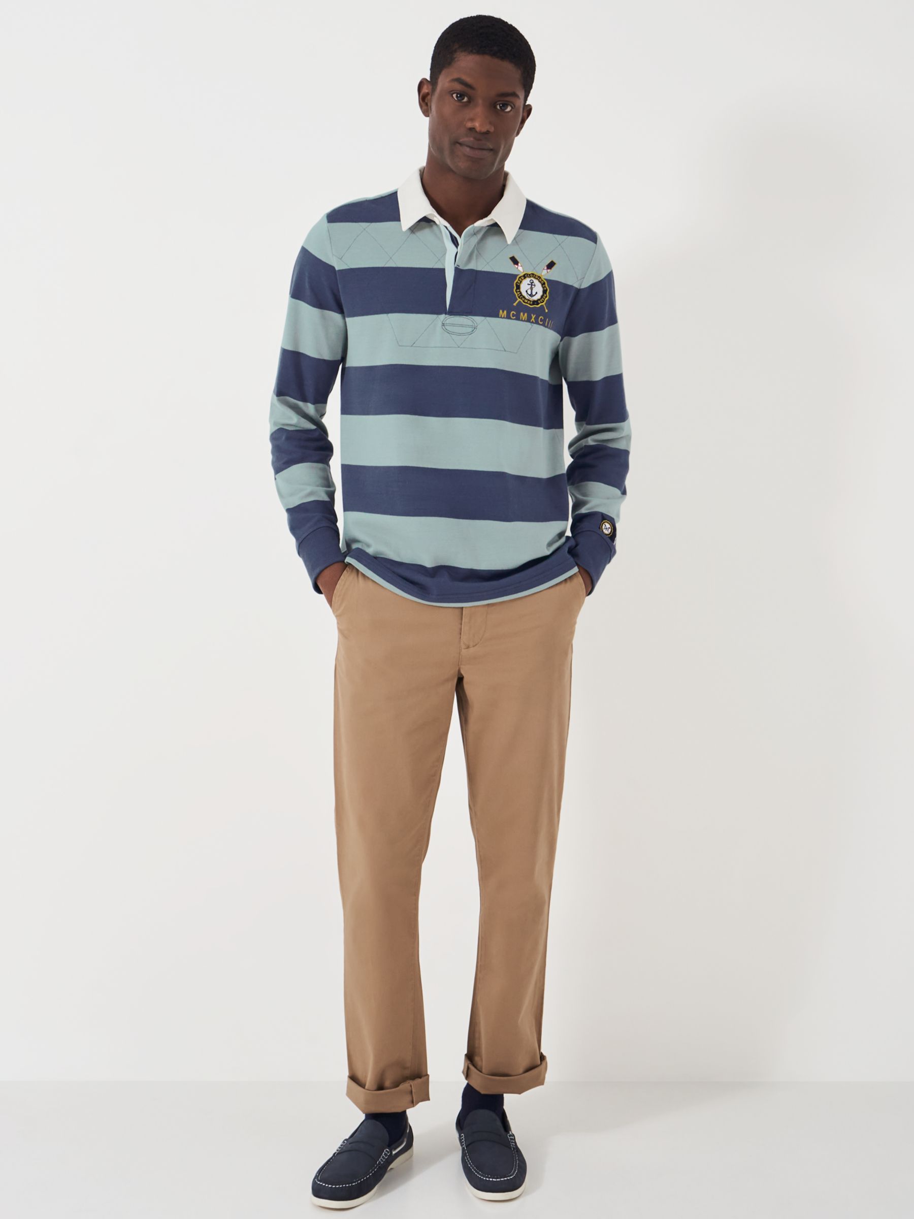 Crew Clothing Callington Rugby Top, Mid Blue at John Lewis & Partners
