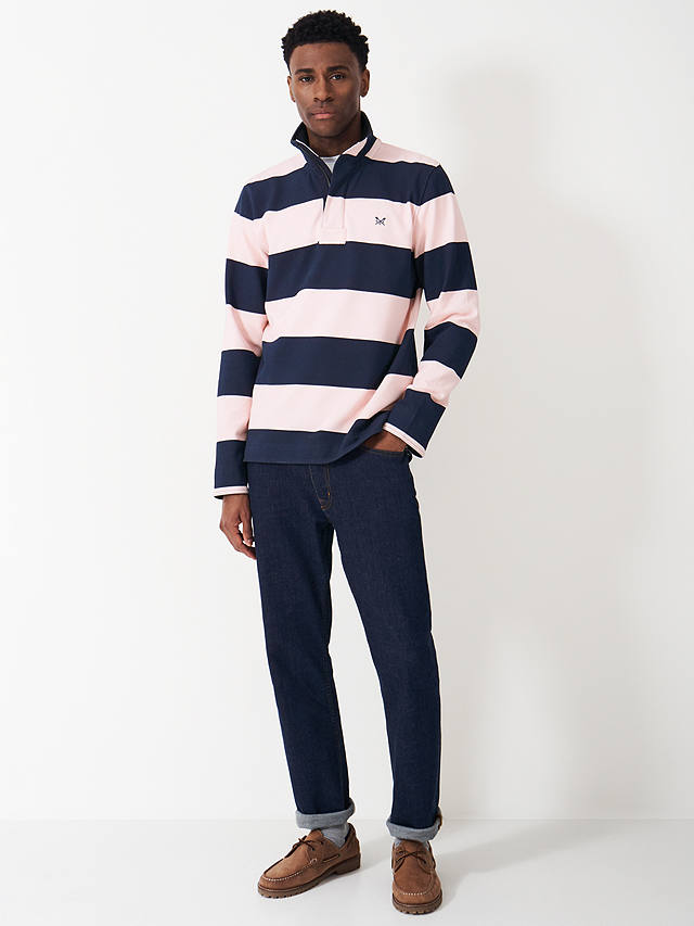 Crew Clothing Padstow Pique Stripe Jumper, Pink/Navy