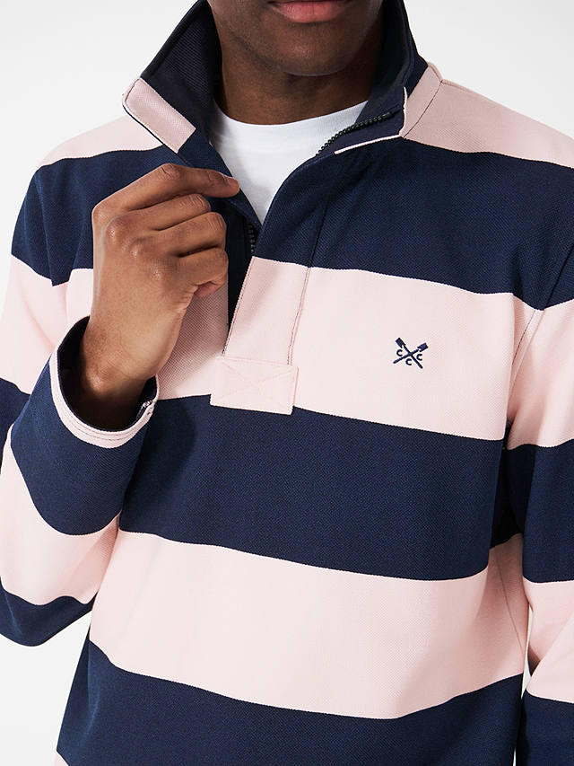 Crew Clothing Padstow Pique Stripe Jumper, Pink/Navy