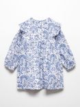 Mango Kids' Gijon Printed Cotton Dress, White/Blue