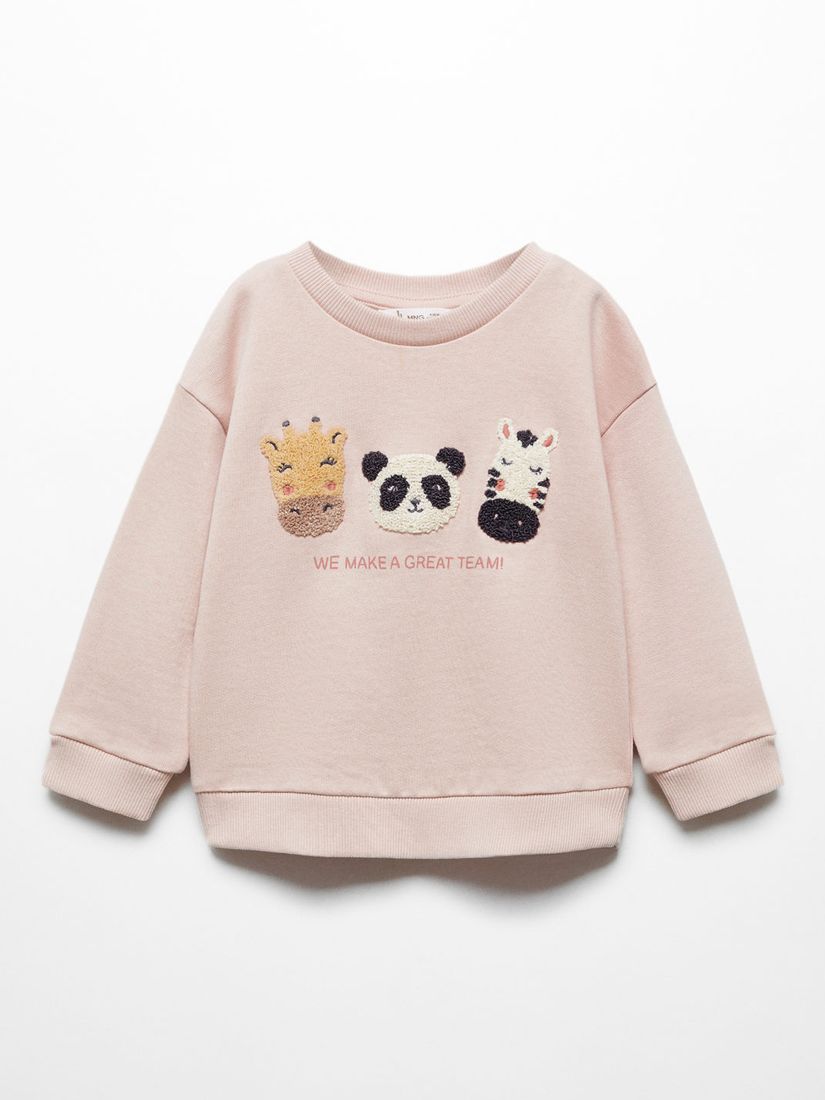 Mango Kids' Embroidered Animal Team Sweatshirt, Pink, 12-18 months
