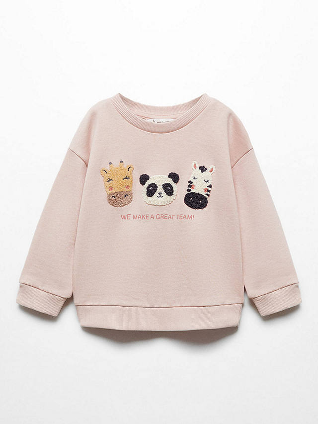 Mango Kids' Embroidered Animal Team Sweatshirt, Pink