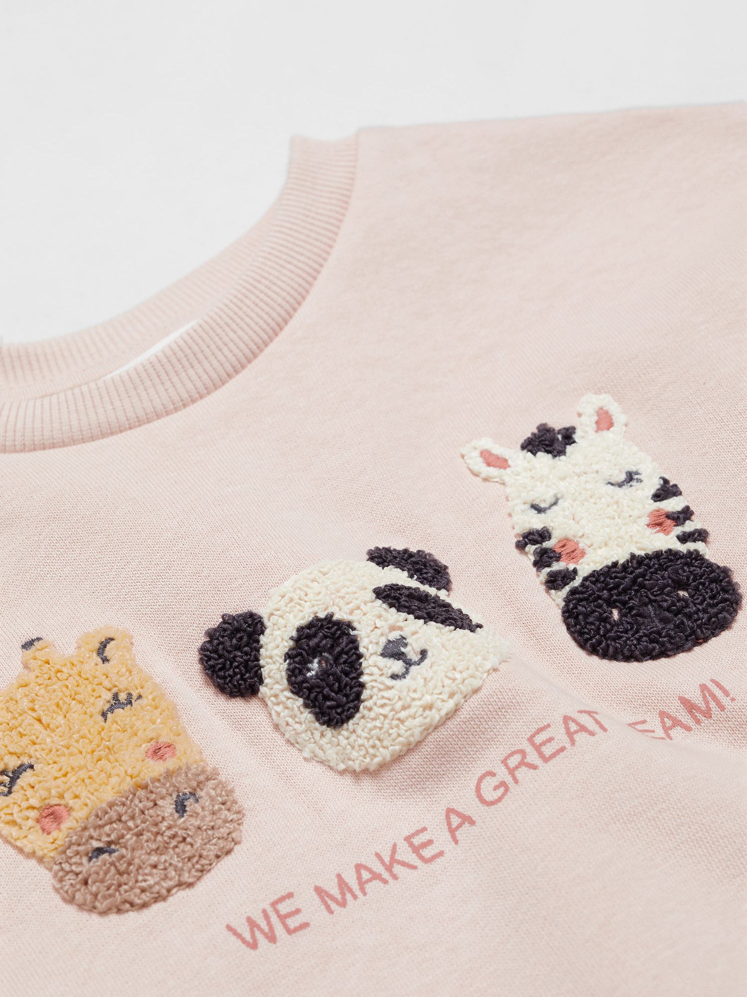 Mango Kids' Embroidered Animal Team Sweatshirt, Pink, 12-18 months