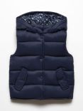 Mango Kids' Pia Quilted Hooded Gilet, Navy