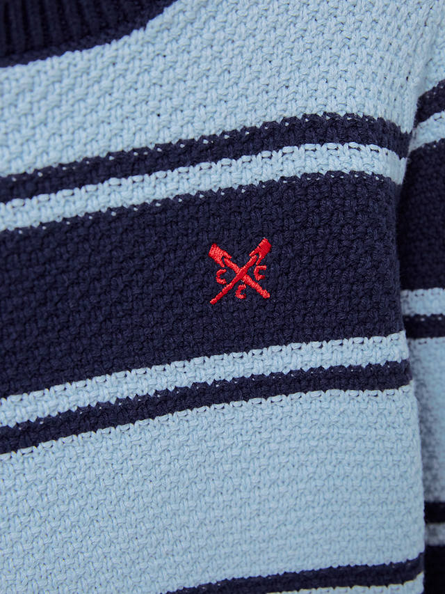 Crew Clothing Kids' Stripe Waffle Stitch Jumper, Navy Blue/Pale Blue