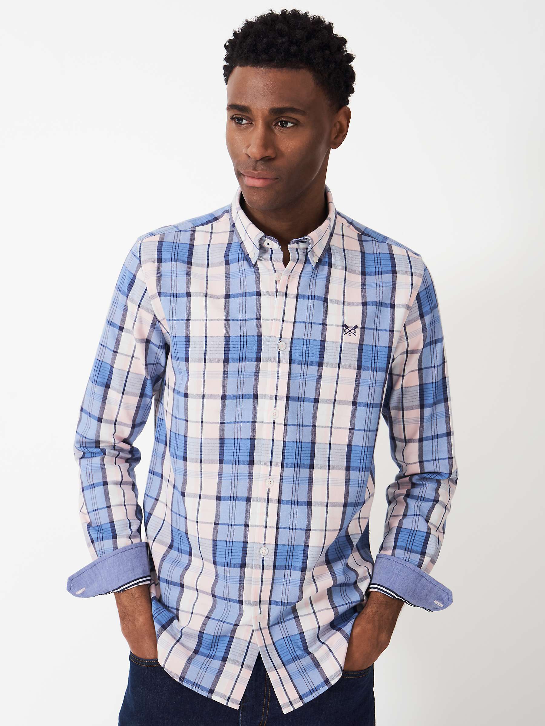 Buy Crew Clothing Marshall Brushed Checked Shirt, Blue/Multi Online at johnlewis.com