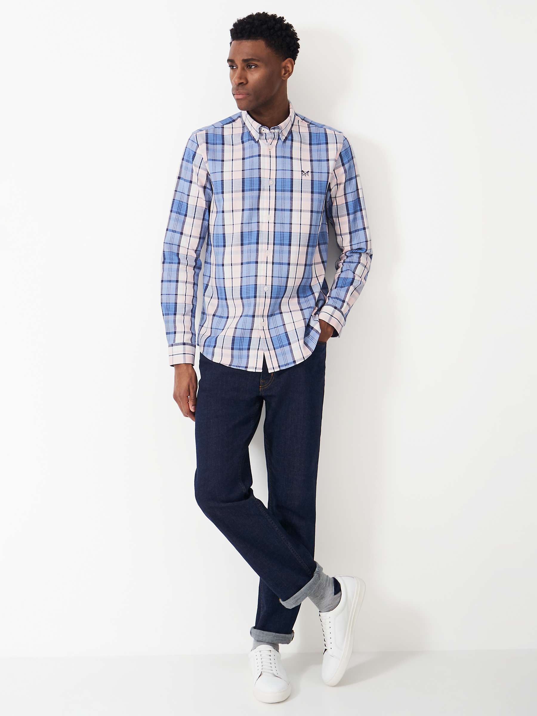 Buy Crew Clothing Marshall Brushed Checked Shirt, Blue/Multi Online at johnlewis.com