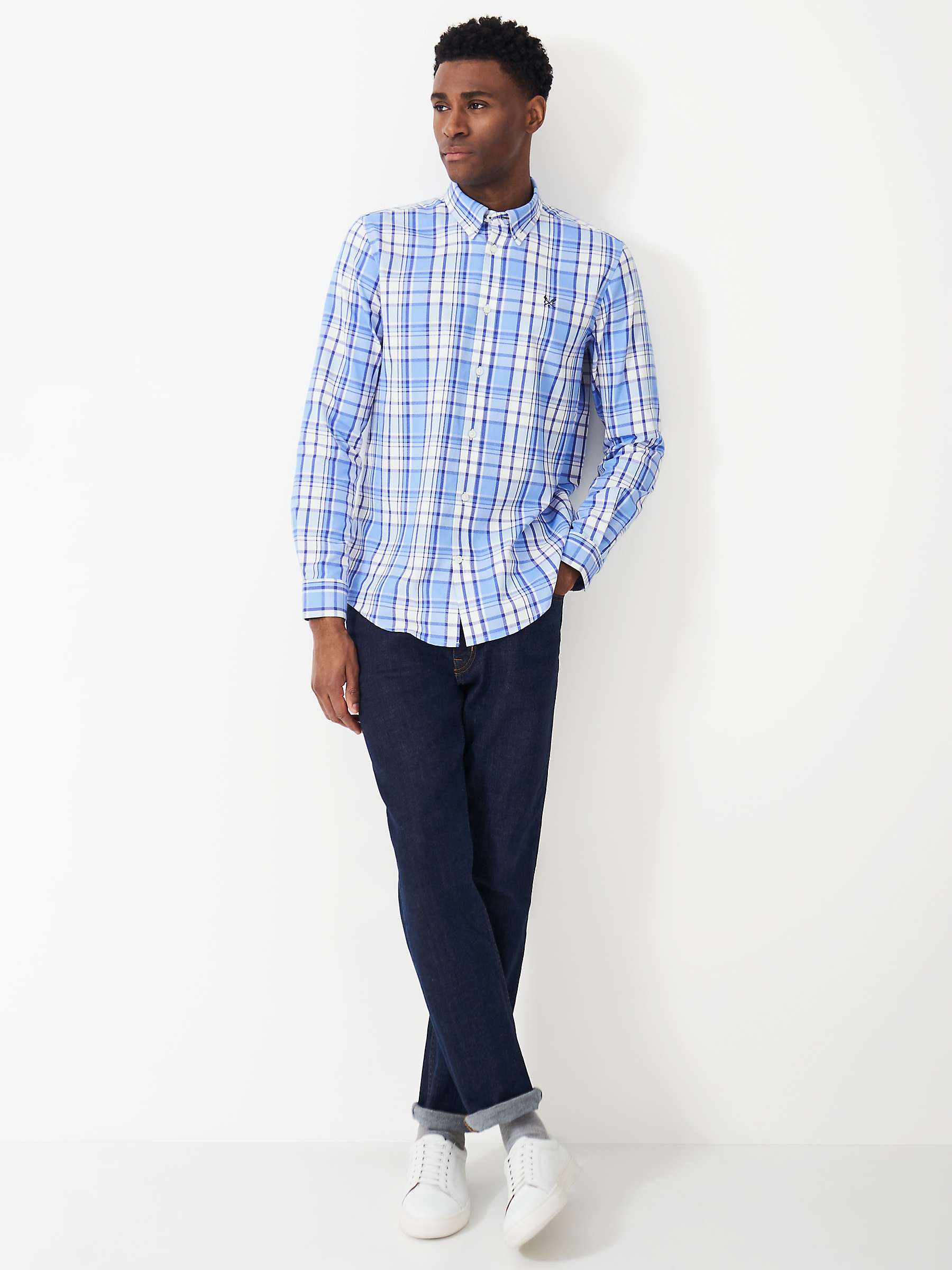 Buy Crew Clothing Russel Slim Fit Brushed Cotton Shirt, Blue/Multi Online at johnlewis.com