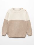 Mango Kids' Peter Button Detail Knit Jumper, Pastel Brown