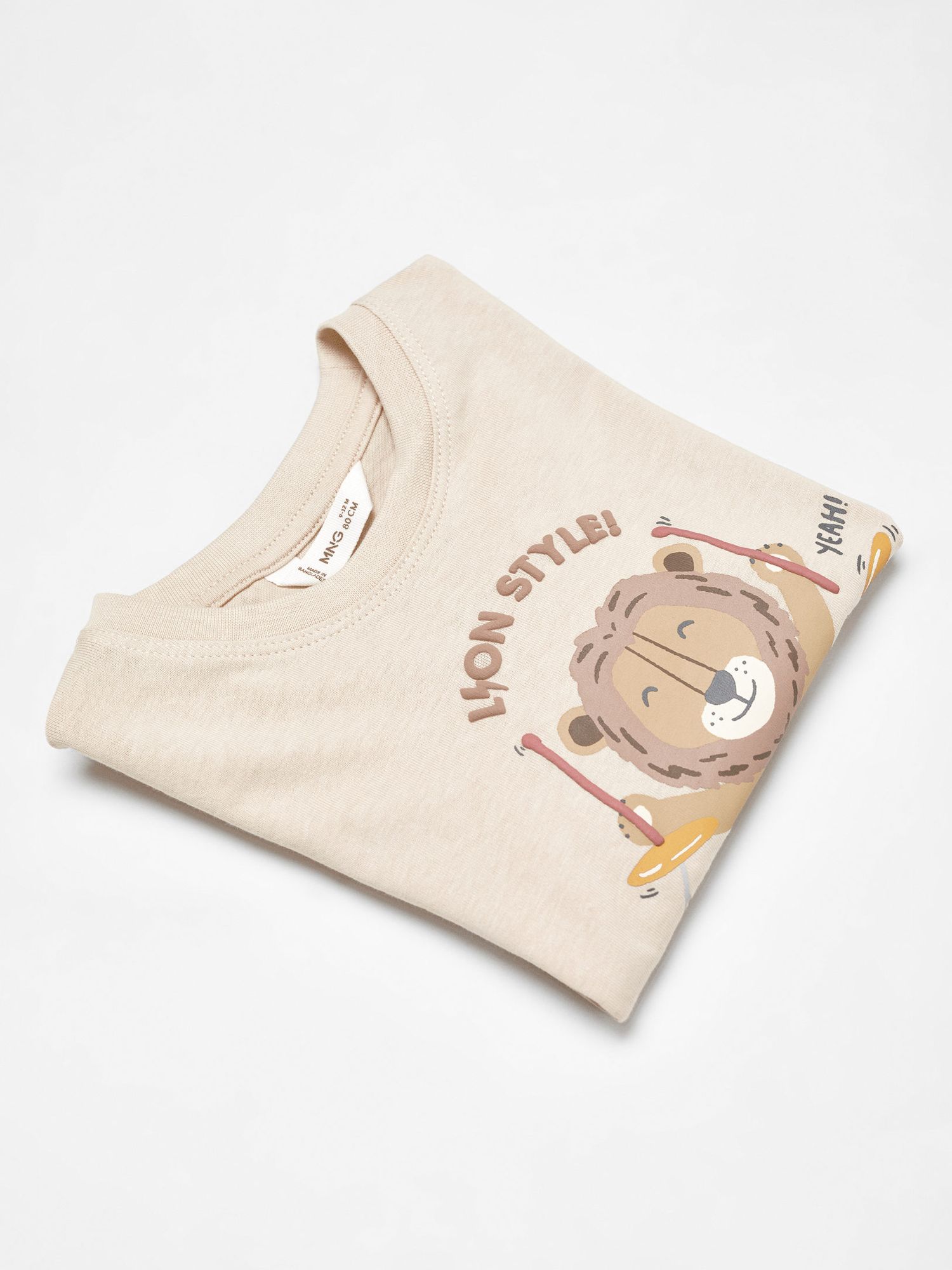 Buy Mango Kids' Music Lion Style Long Sleeve T-Shirt, Pastel Brown Online at johnlewis.com