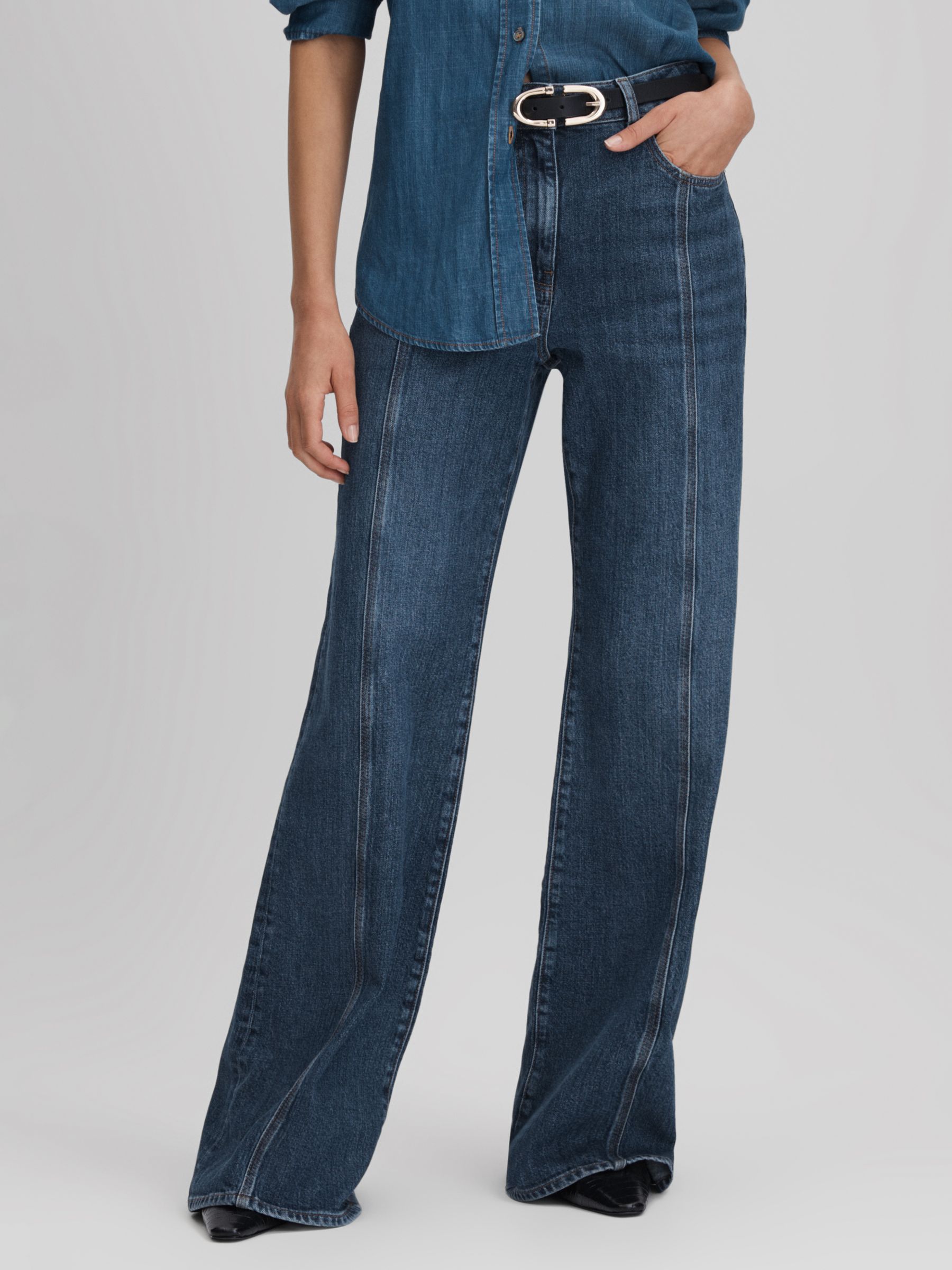 Reiss Juniper Flared Jeans, Mid Blue, 28R
