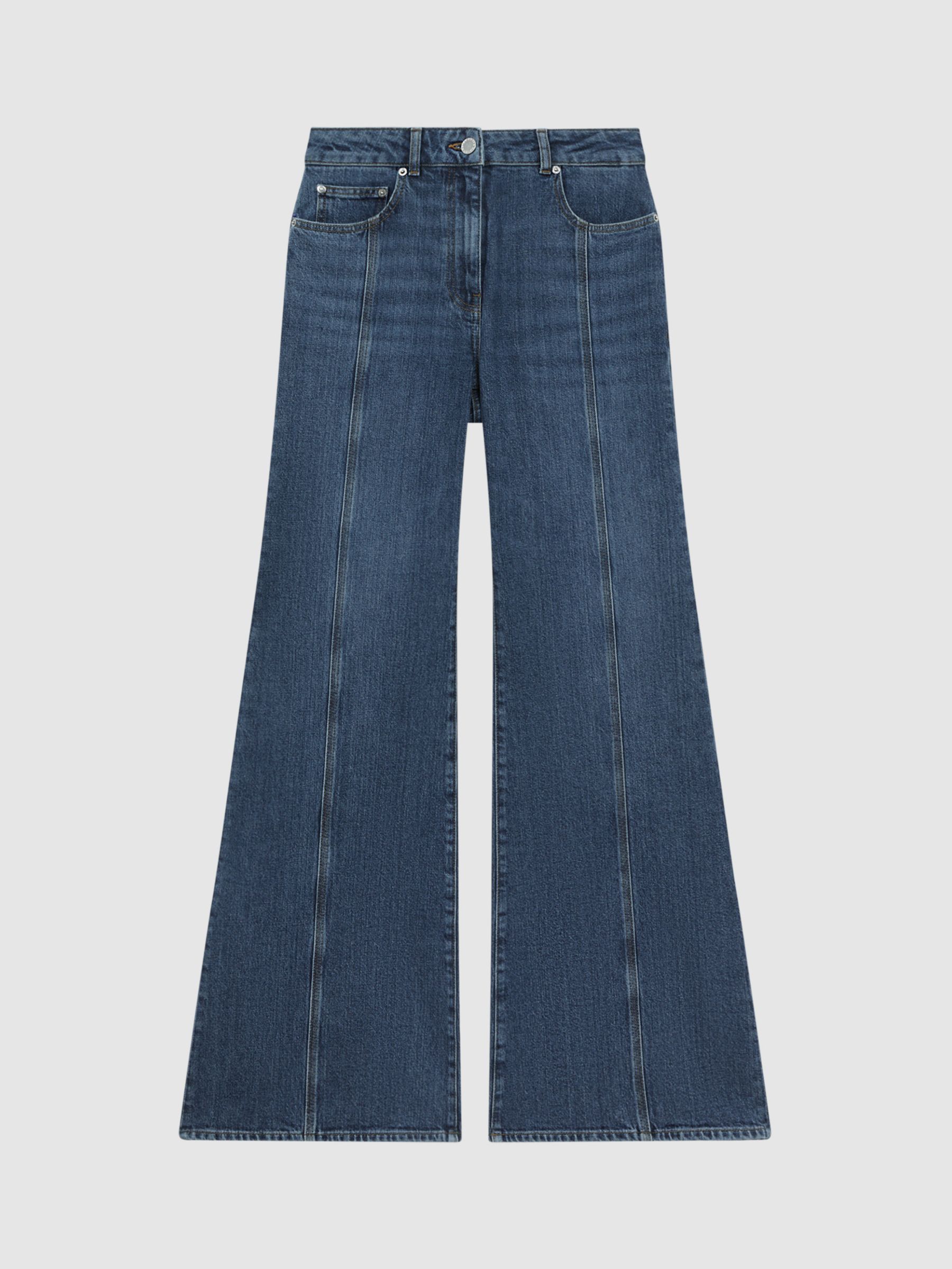 Reiss Juniper Flared Jeans, Mid Blue, 28R