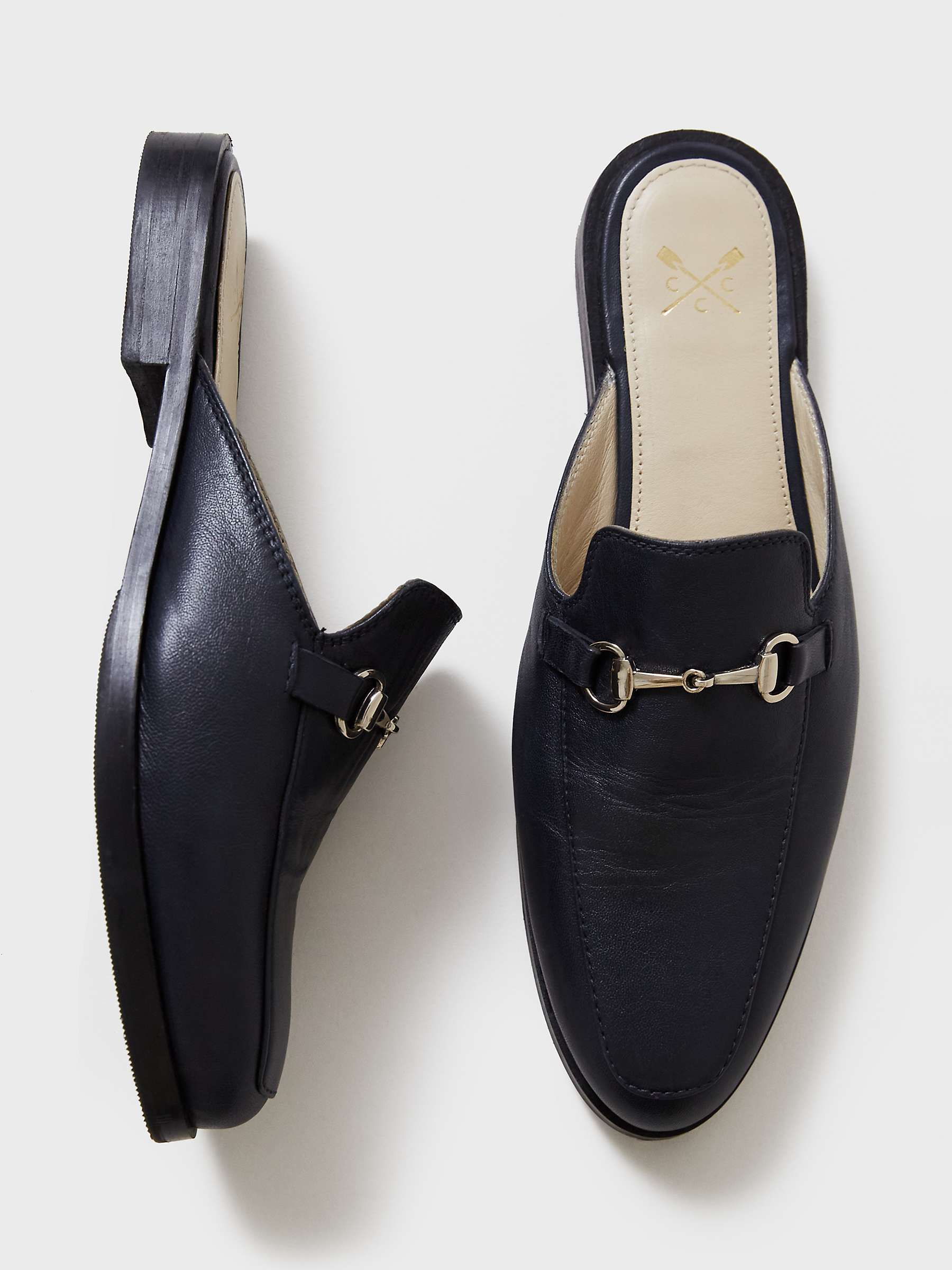 Buy Crew Clothing Leather Backless Loafers, Navy Online at johnlewis.com