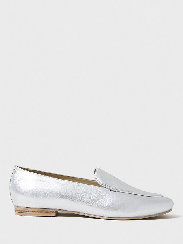 Crew Clothing Leather Metallic Loafers, Silver Grey