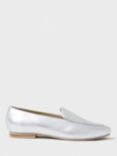 Crew Clothing Leather Metallic Loafers, Silver Grey