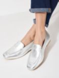 Crew Clothing Leather Metallic Loafers, Silver Grey, Silver Grey