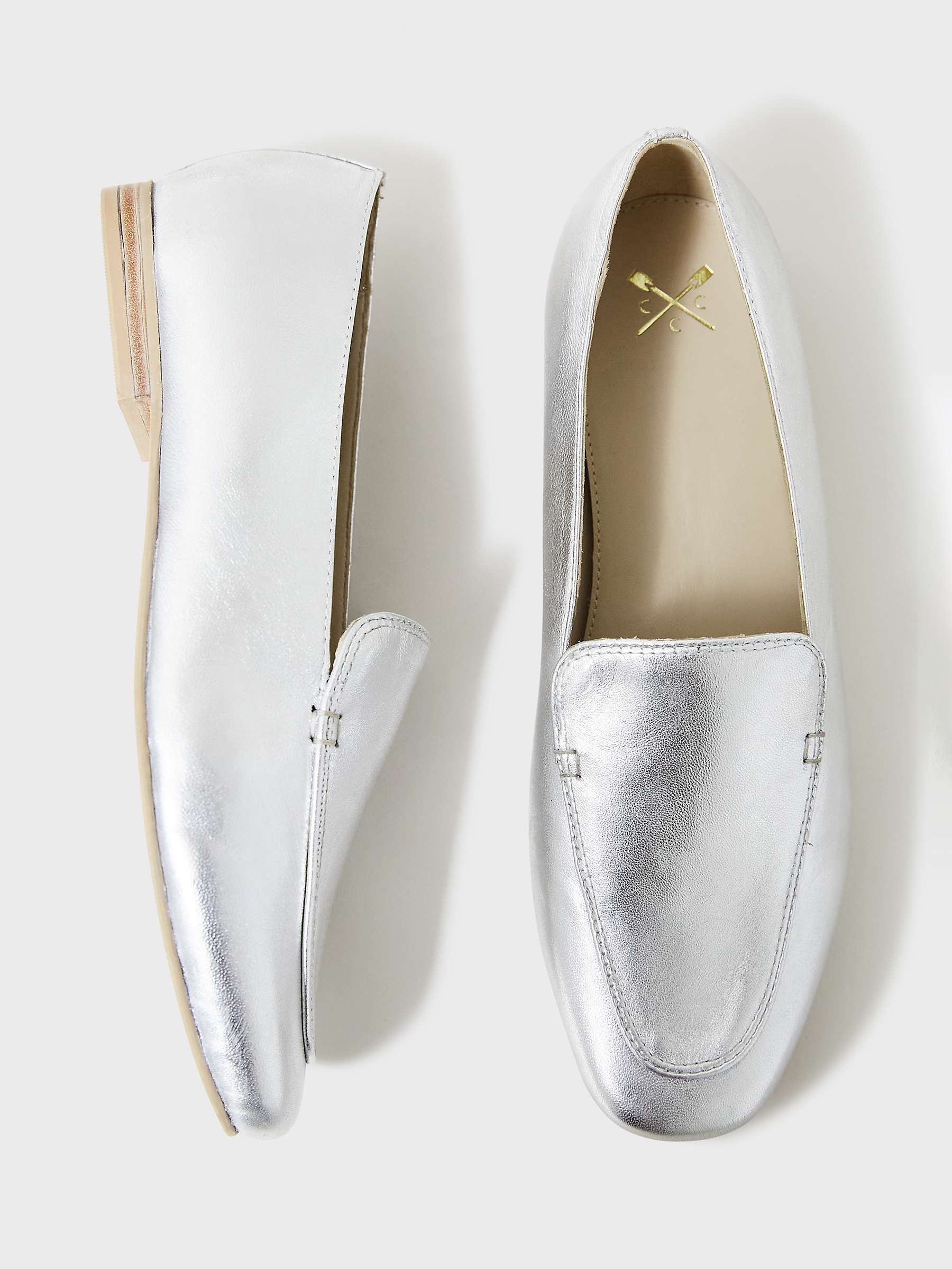 Buy Crew Clothing Leather Metallic Loafers, Silver Grey Online at johnlewis.com