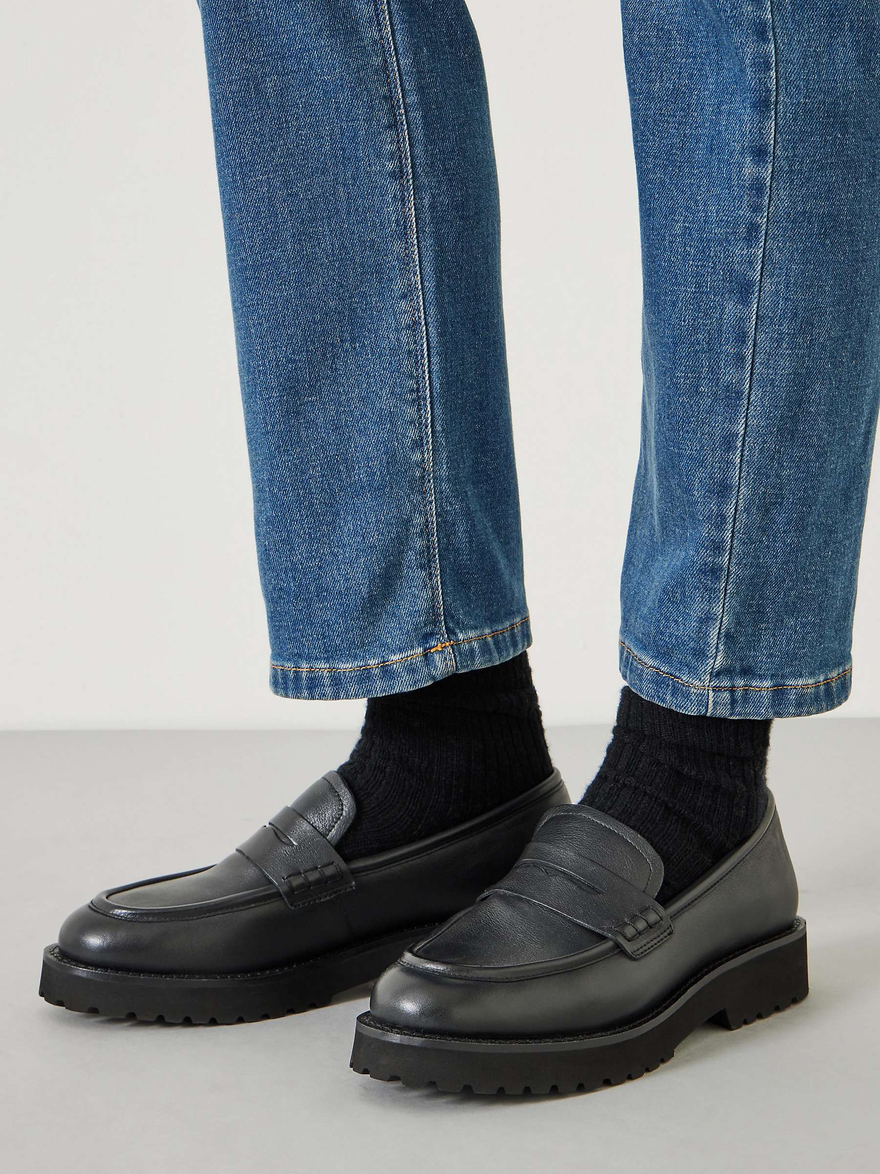 Buy HUSH Blake Cleated Leather Loafers, Black Online at johnlewis.com