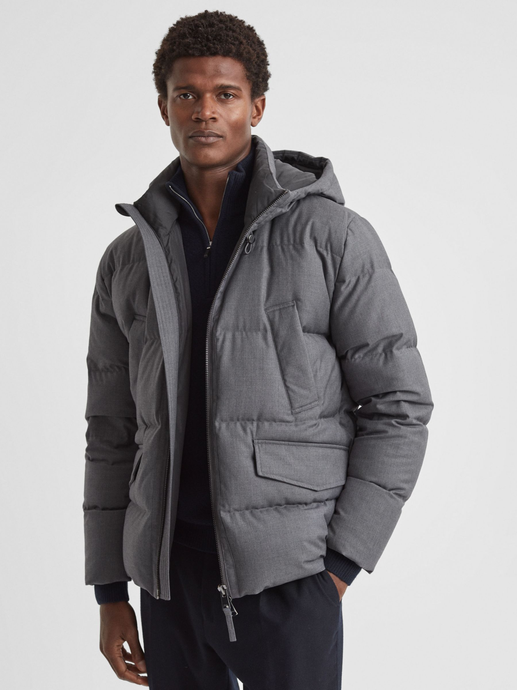 Reiss Ronic Mid Length Puffer Jacket, Grey