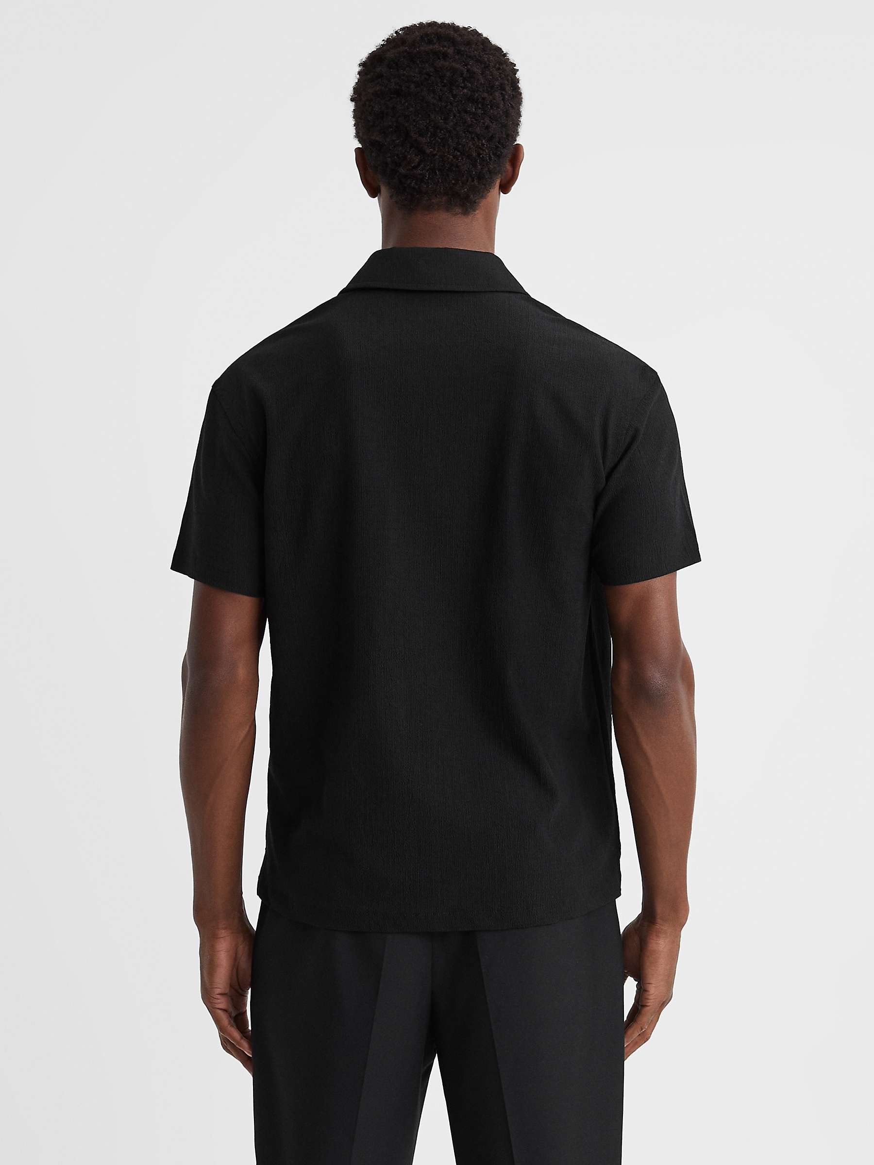 Buy Reiss Hunt Short Sleeve Textured Cuban Shirt, Black Online at johnlewis.com