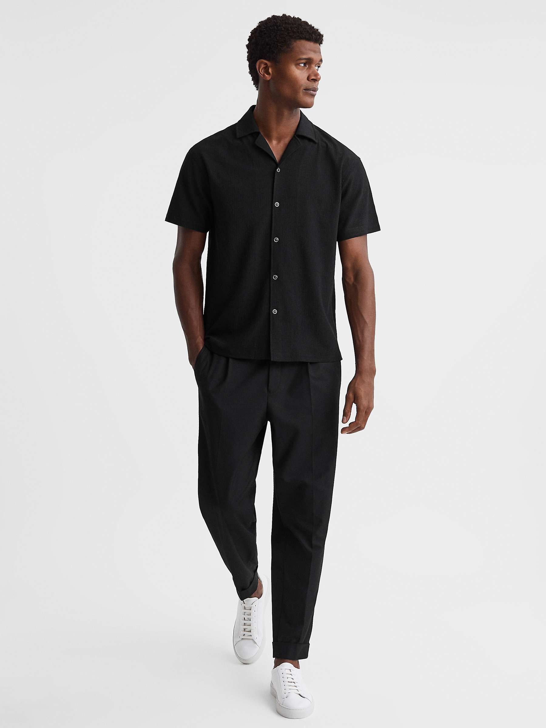 Buy Reiss Hunt Short Sleeve Textured Cuban Shirt, Black Online at johnlewis.com