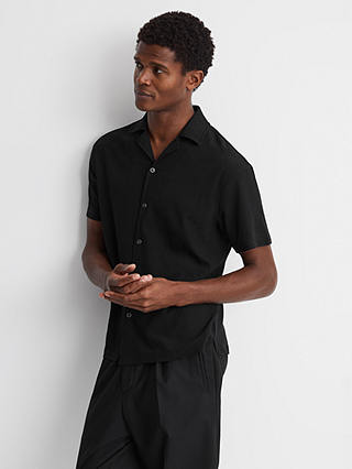 Reiss Hunt Short Sleeve Textured Cuban Shirt, Black