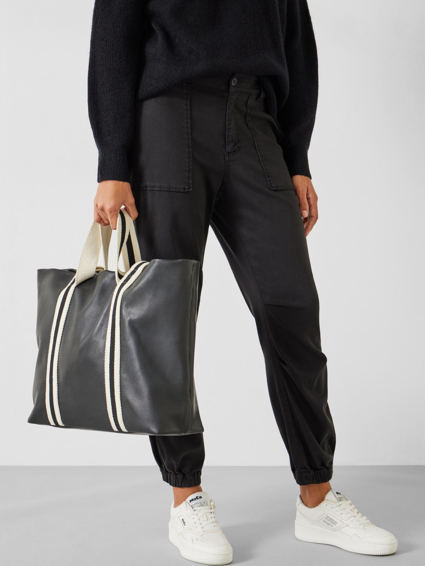 HUSH Marlon Oversized Leather Tote Bag, Black, One Size