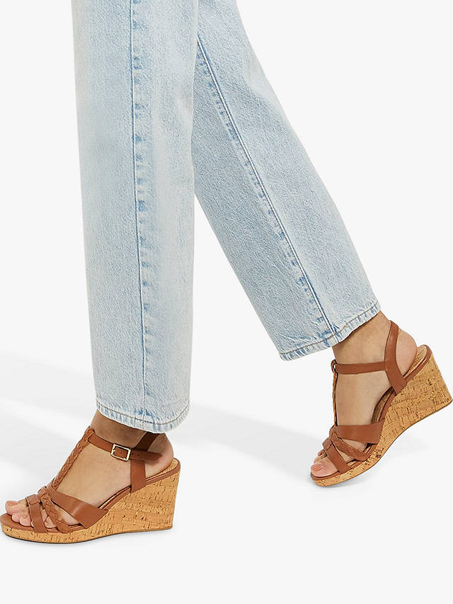 Dune Koali Leather Cork Wedge Heel Sandals, Tan
