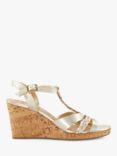 Dune Koali Leather Plait T-Bar Wedge Sandals, Gold