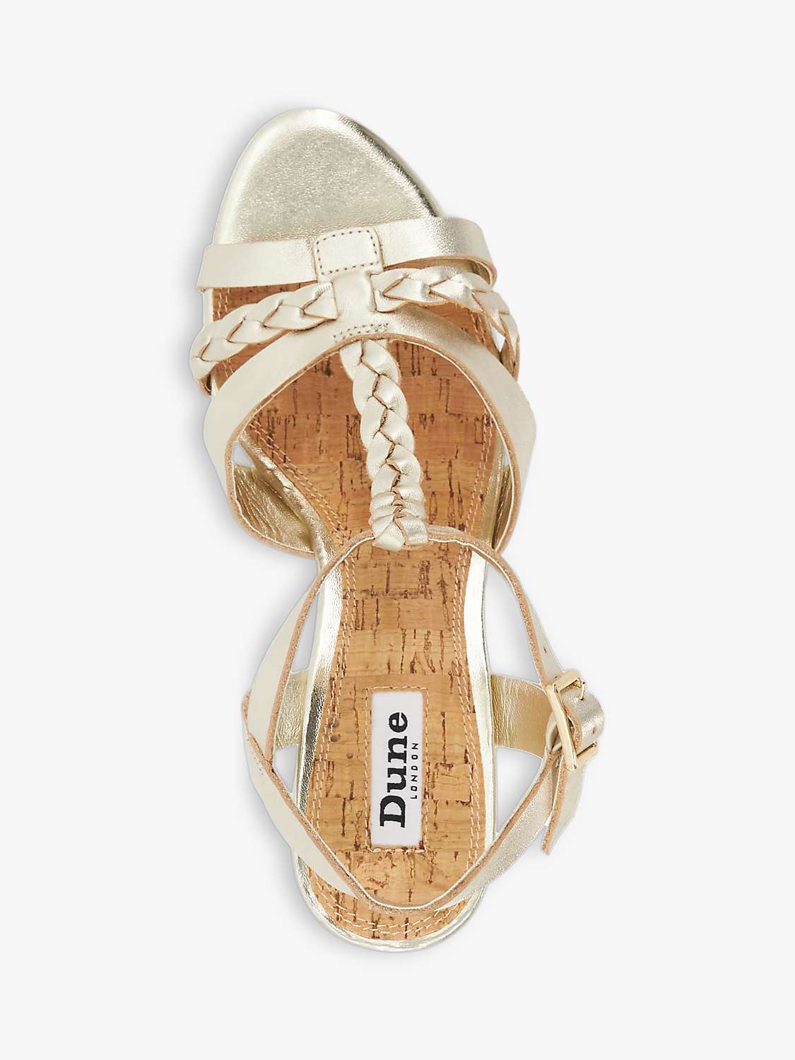 Buy Dune Koali Leather Plait T-Bar Wedge Sandals, Gold Online at johnlewis.com