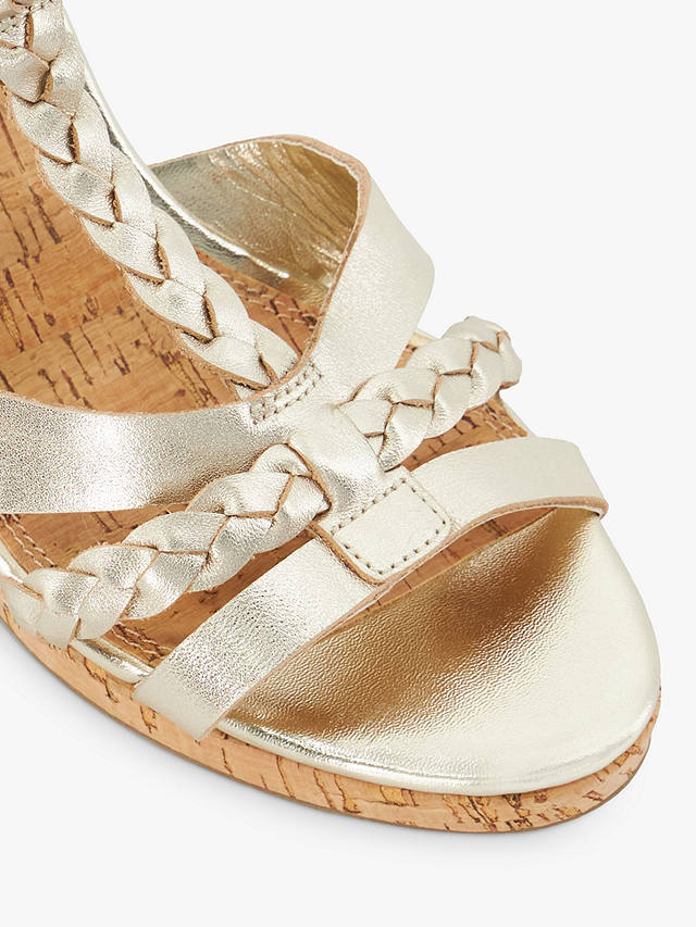 Dune Koali Leather Plait T-Bar Wedge Sandals, Gold