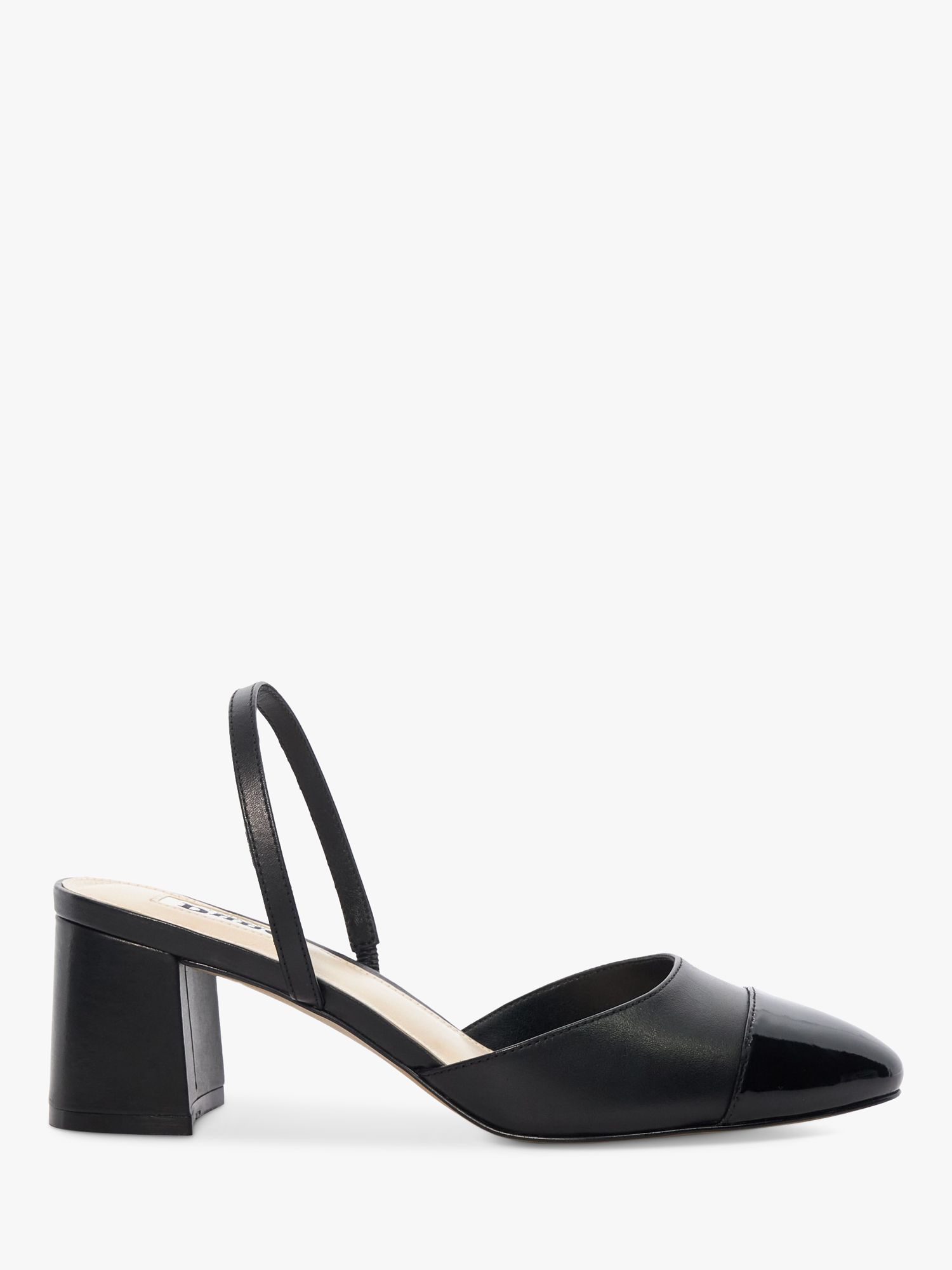 Dune Careful Leath Toecap Slingback Court Shoes, Black at John Lewis ...