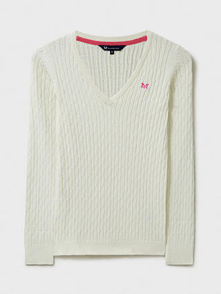 Crew Clothing Heritage Cable Knit V-Neck Jumper, White