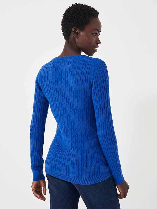 Crew Clothing Heritage Cable Knit V-Neck Jumper, Bright Blue