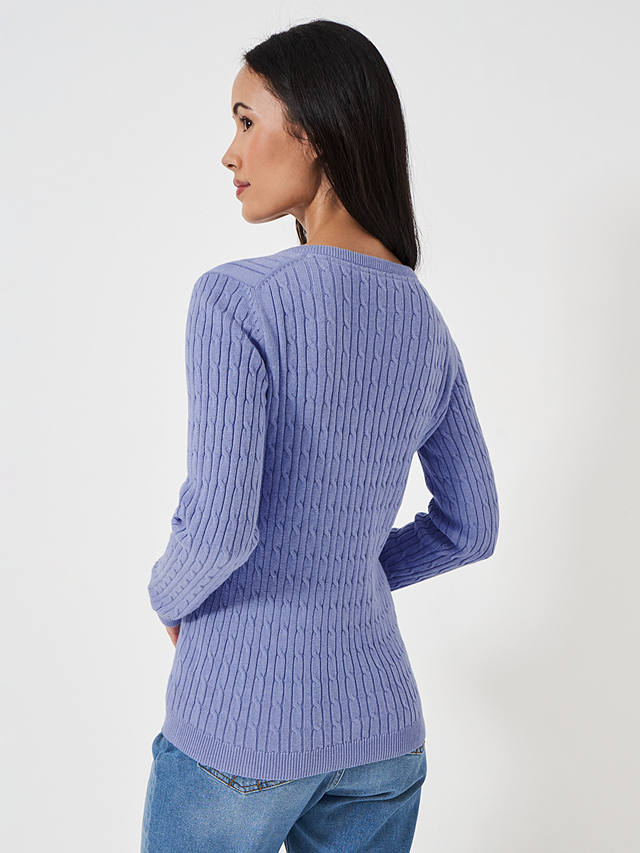 Crew Clothing Heritage Cable Knit V-Neck Jumper, Purple