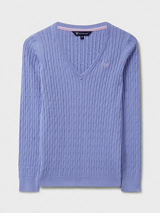 Crew Clothing Heritage Cable Knit V-Neck Jumper, Purple