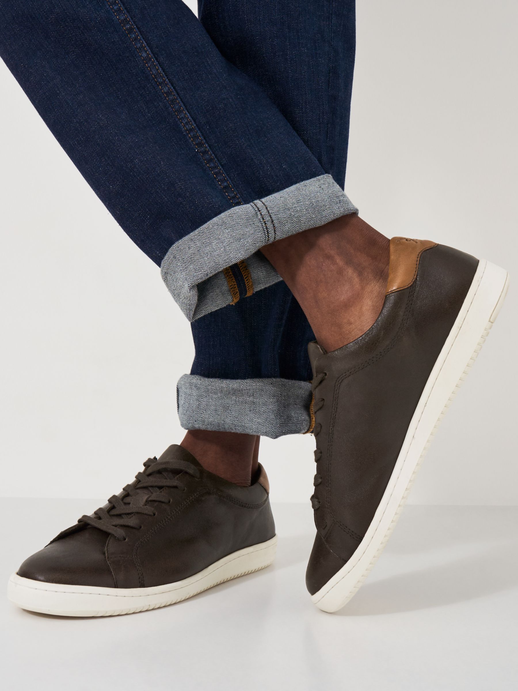 Buy Crew Clothing Leather Lace Up Trainers, Chocolate Online at johnlewis.com