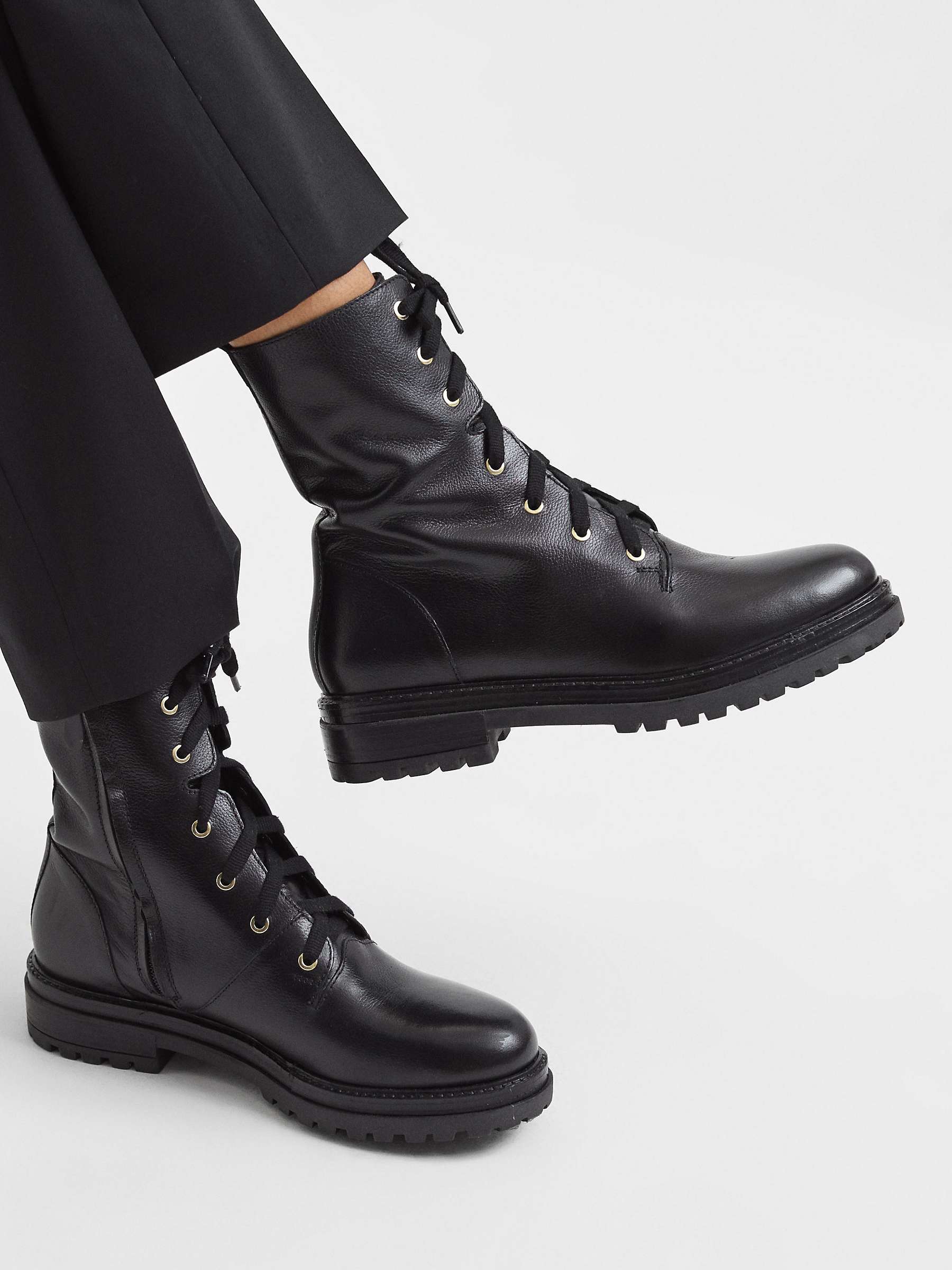 Buy Reiss Jenna Leather Lace Up Boots, Black Online at johnlewis.com