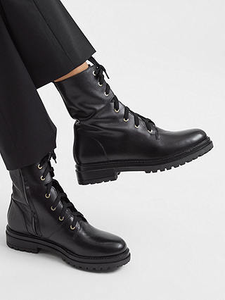 Reiss Jenna Leather Lace Up Boots, Black