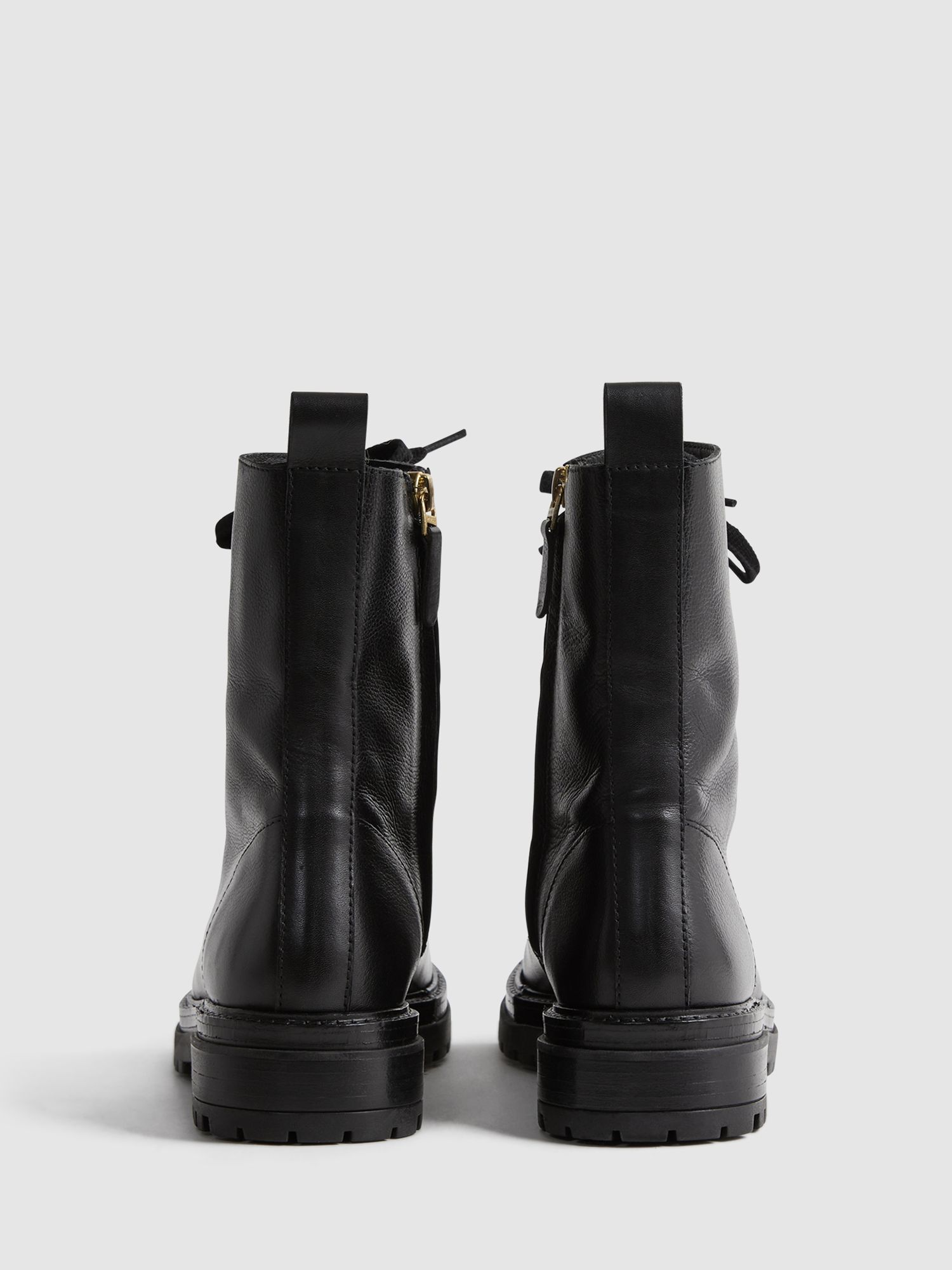 Reiss Jenna Leather Lace Up Boots, Black at John Lewis & Partners