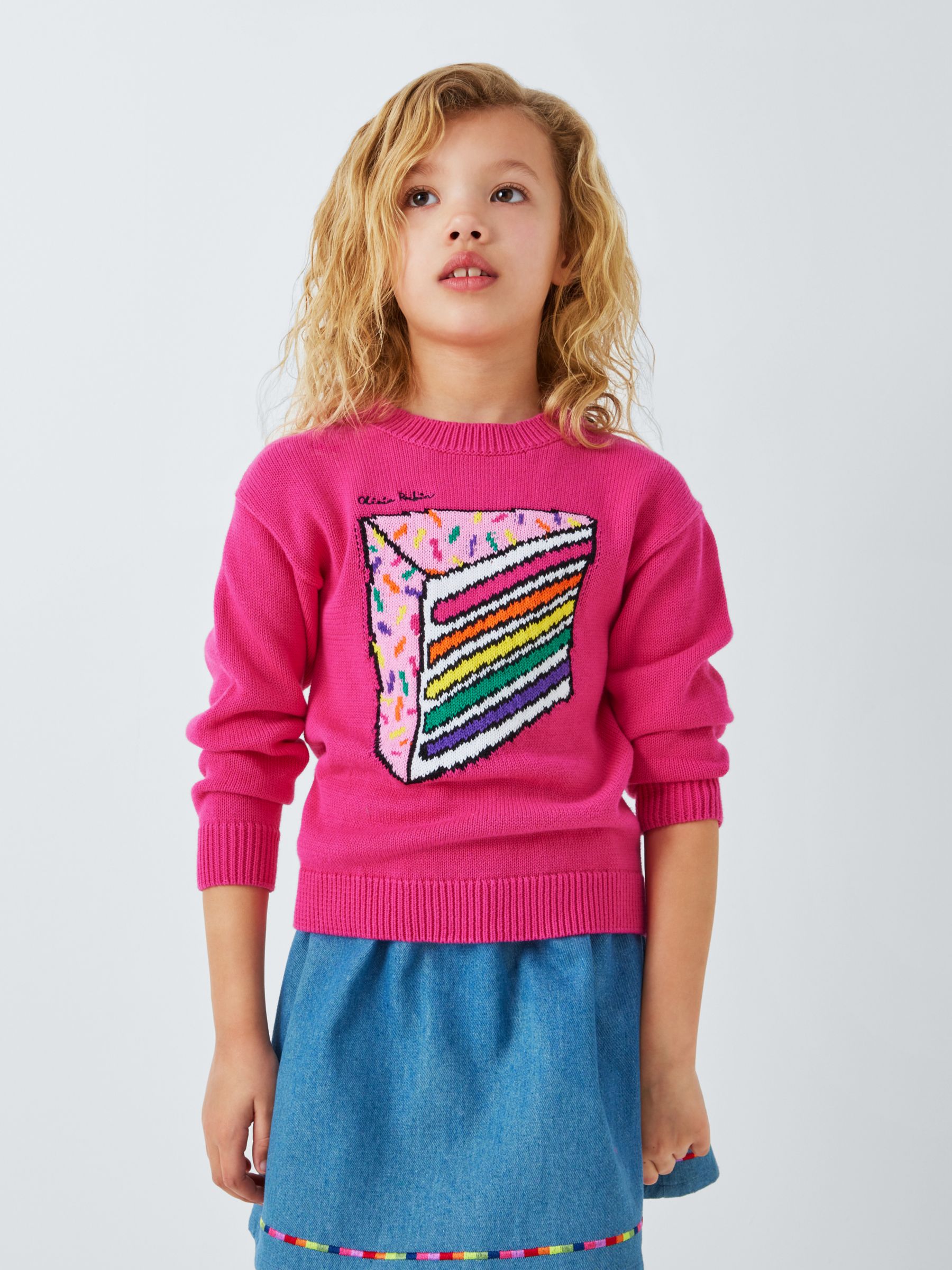 Olivia Rubin Kids' Aria Rainbow Cake Crew Neck Jumper, Hot Pink, 8-9 years