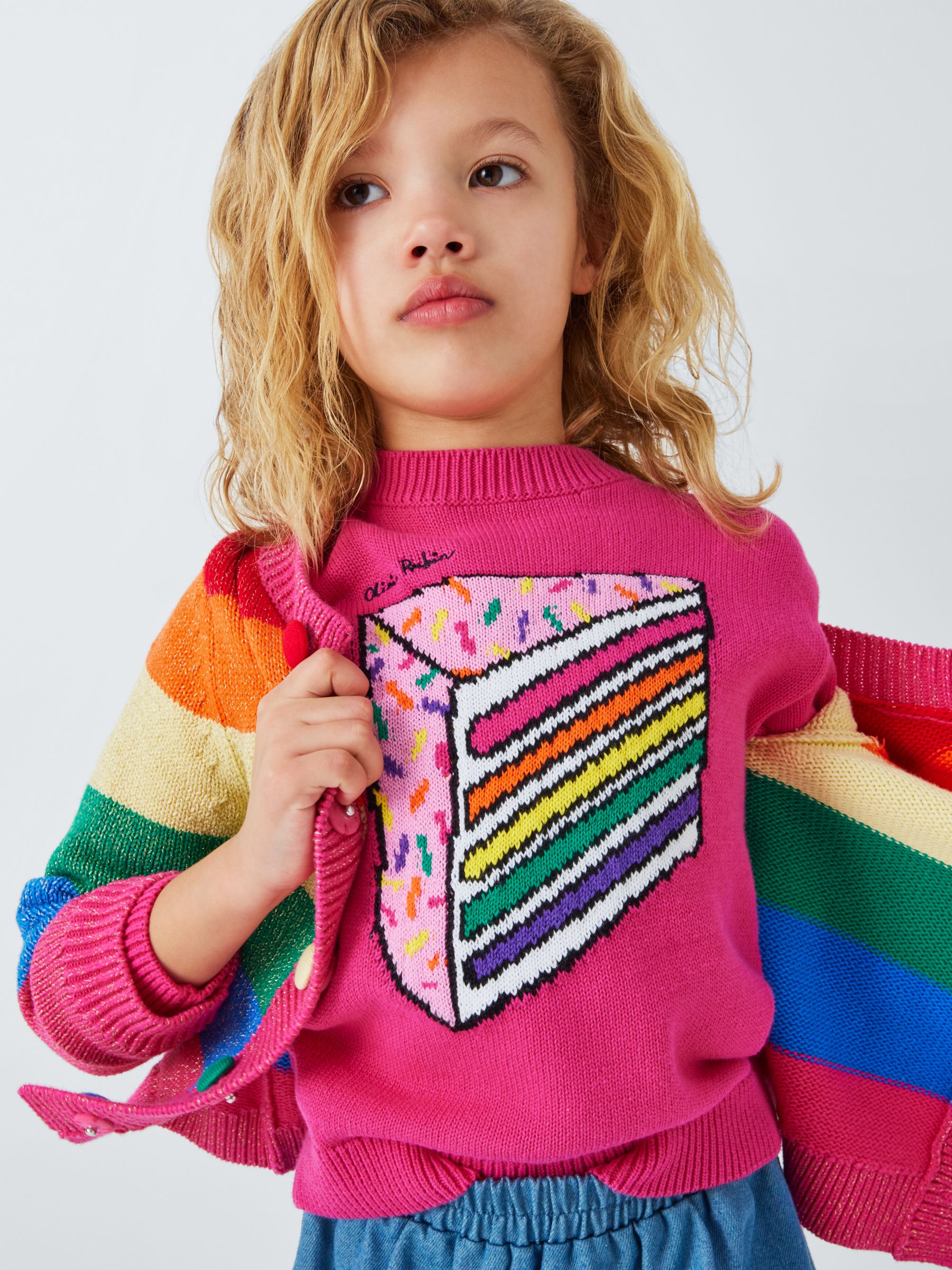 Olivia Rubin Kids' Aria Rainbow Cake Crew Neck Jumper, Hot Pink, 8-9 years